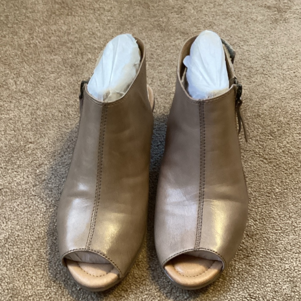 Earth Beige Peep-Toe Ankle Booties